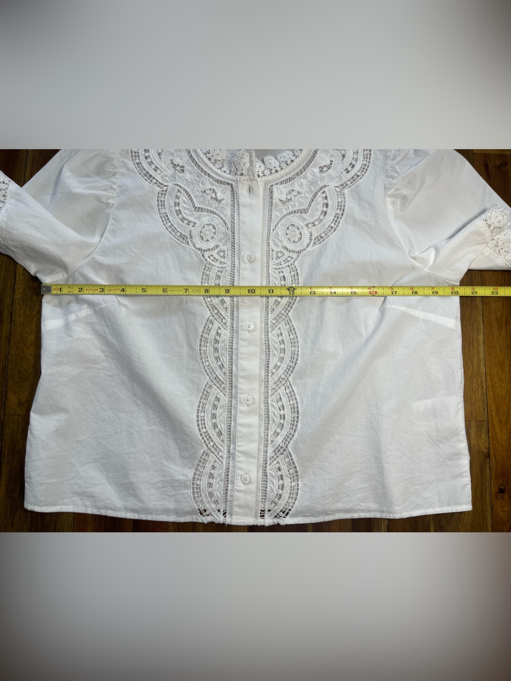 Sézane Eponine White Lace-Trim button down short sleeve blouse - Picture 8 of 13
